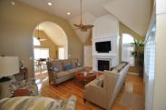 The fireplace and big screen TV have become the centerpiece of this space