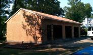 Roof going up on garage and roofing plywood ready for tar paper and shingles