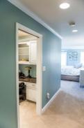 A partial view of the new home office and master bedroom from the hallway