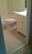 View from the hall of the new toilet and vanity